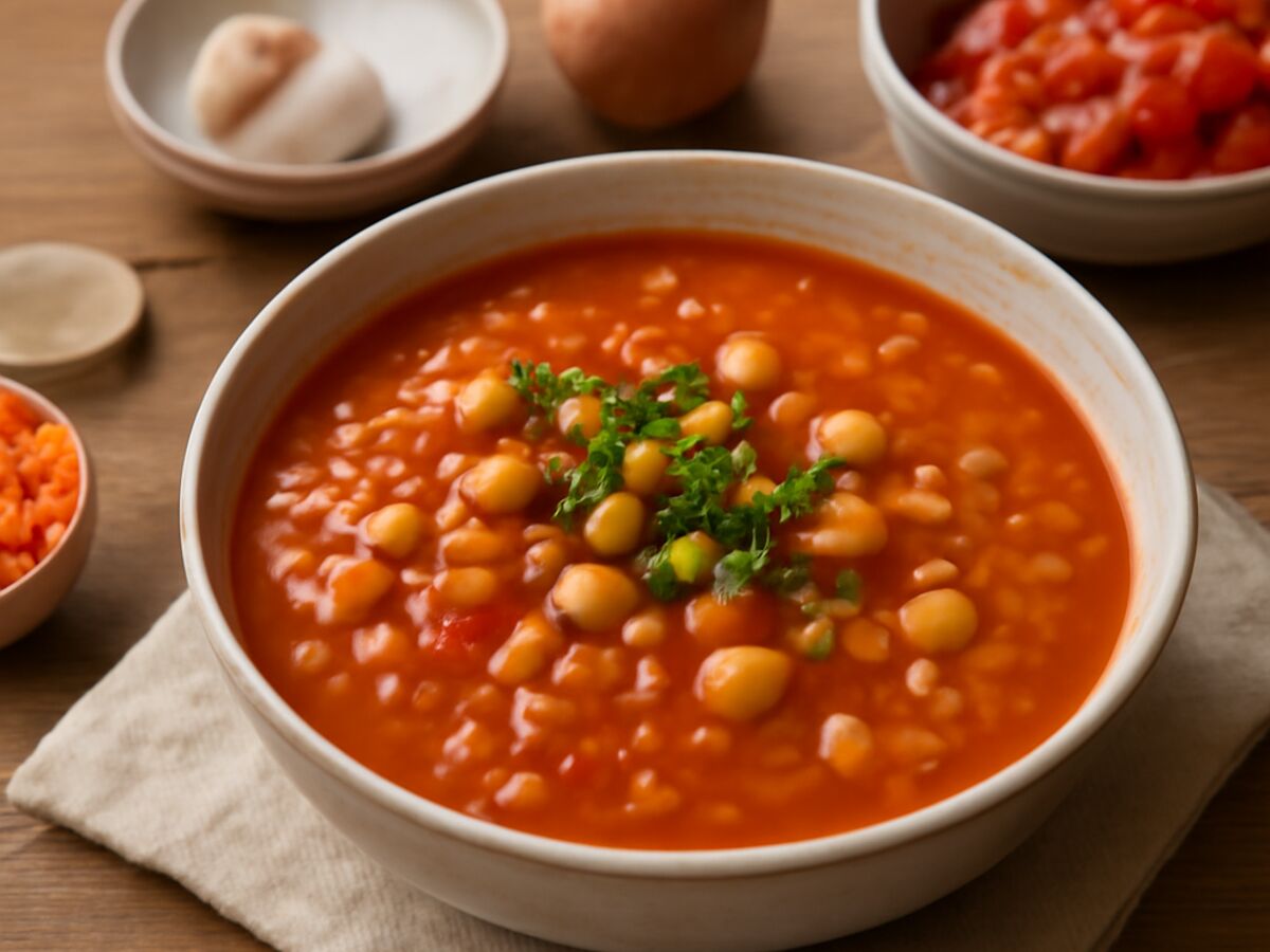 Algerische Harira mit Tomaten, Linsen und Kichererbsen