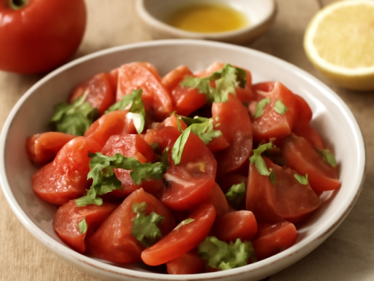 Algerischer Tomatensalat mit Paprika, Zwiebeln und Koriander