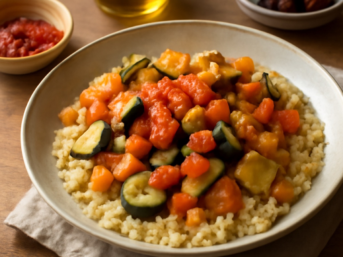 Algerisches Couscous mit Gemüse und Harrisa-Dressing
