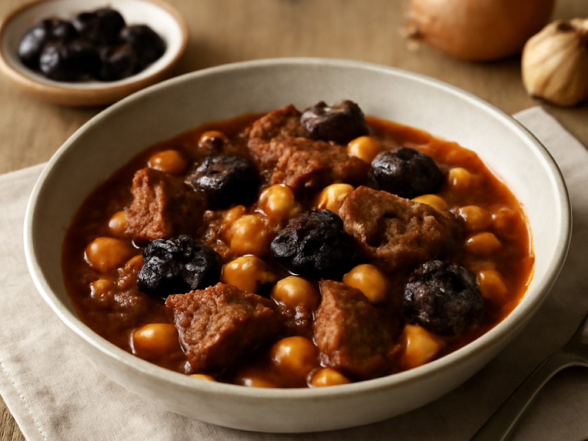 Algerisches Rindfleisch-Schmorgericht mit Kichererbsen und Pflaumen