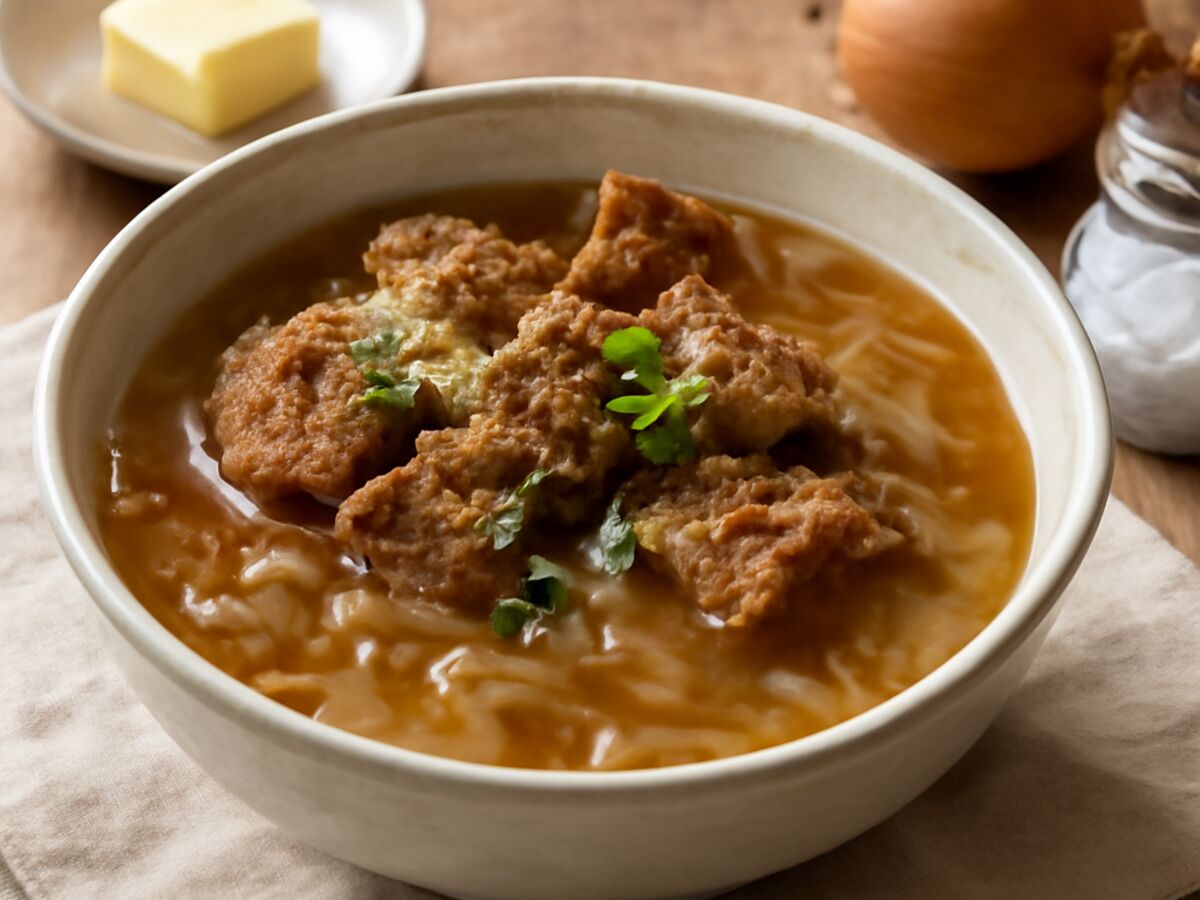 Altbackenes Roggenbrot als Zwiebelsuppe
