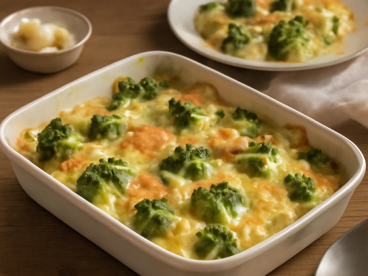 Amerikanischer Ofen-Kartoffel-Auflauf mit Brokkoli und Käse