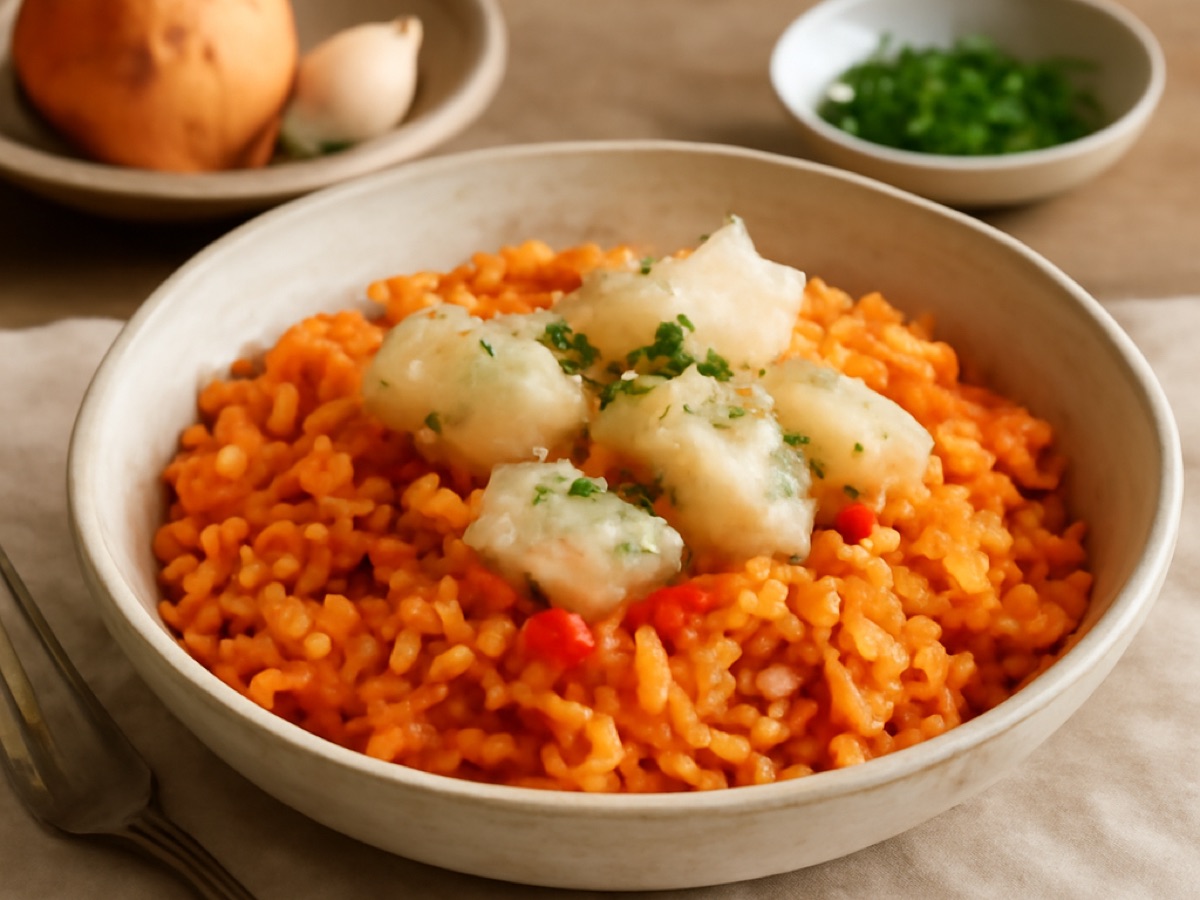 Arroz de Tomate com Bacalhau – Portugiesischer Reis mit Tomaten und Kabeljau