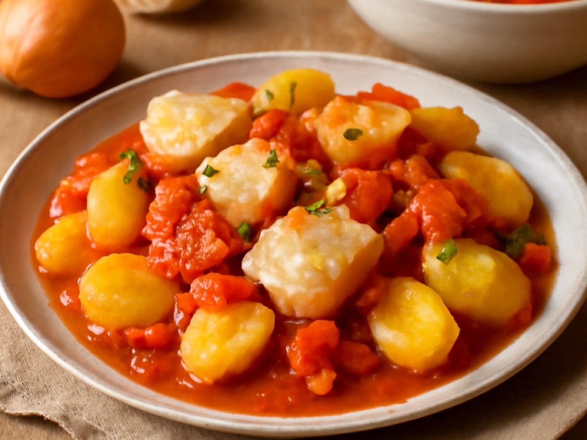 Bacalhau à Braga – Kabeljau mit Kartoffeln und Tomatensauce