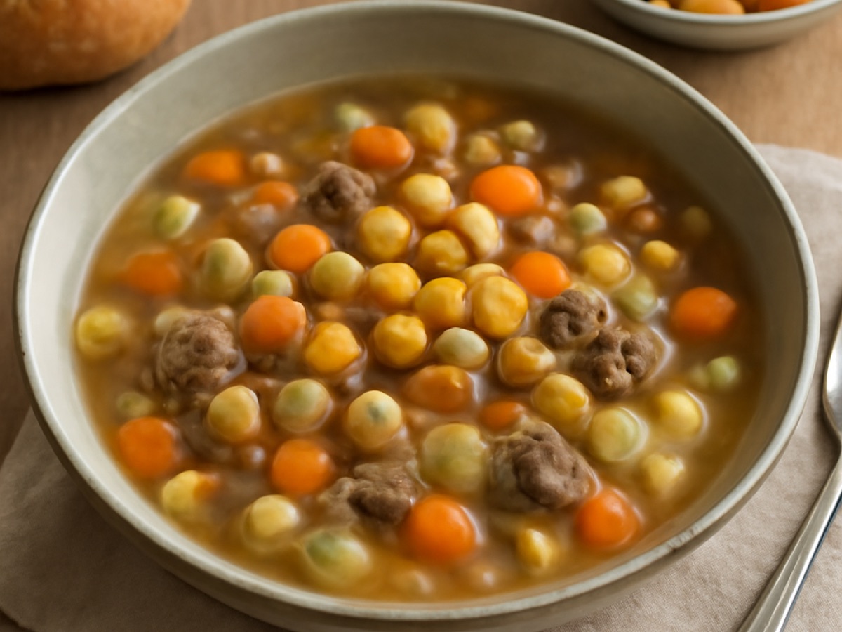 Backerbsensuppe mit Rindfleisch und Gemüse