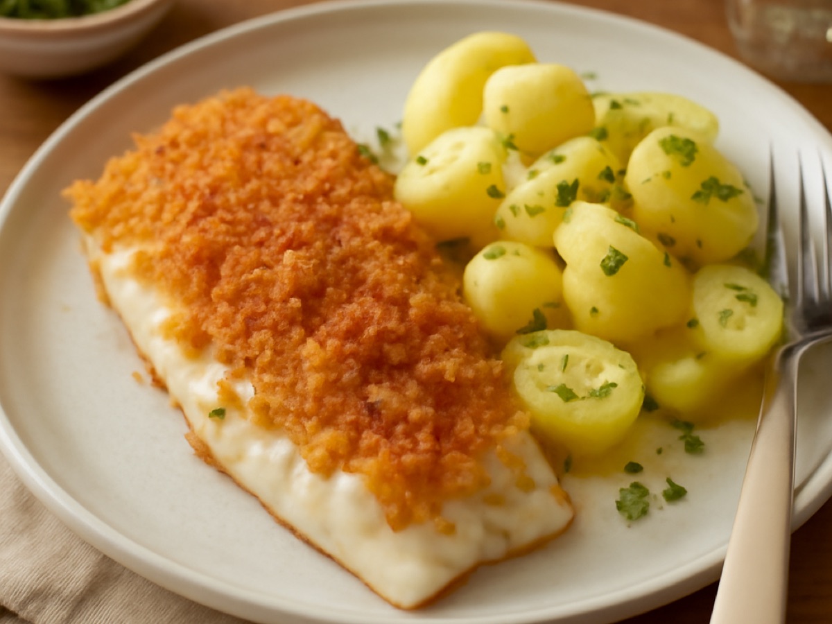 Backfisch aus dem Ofen mit Kartoffelsalat