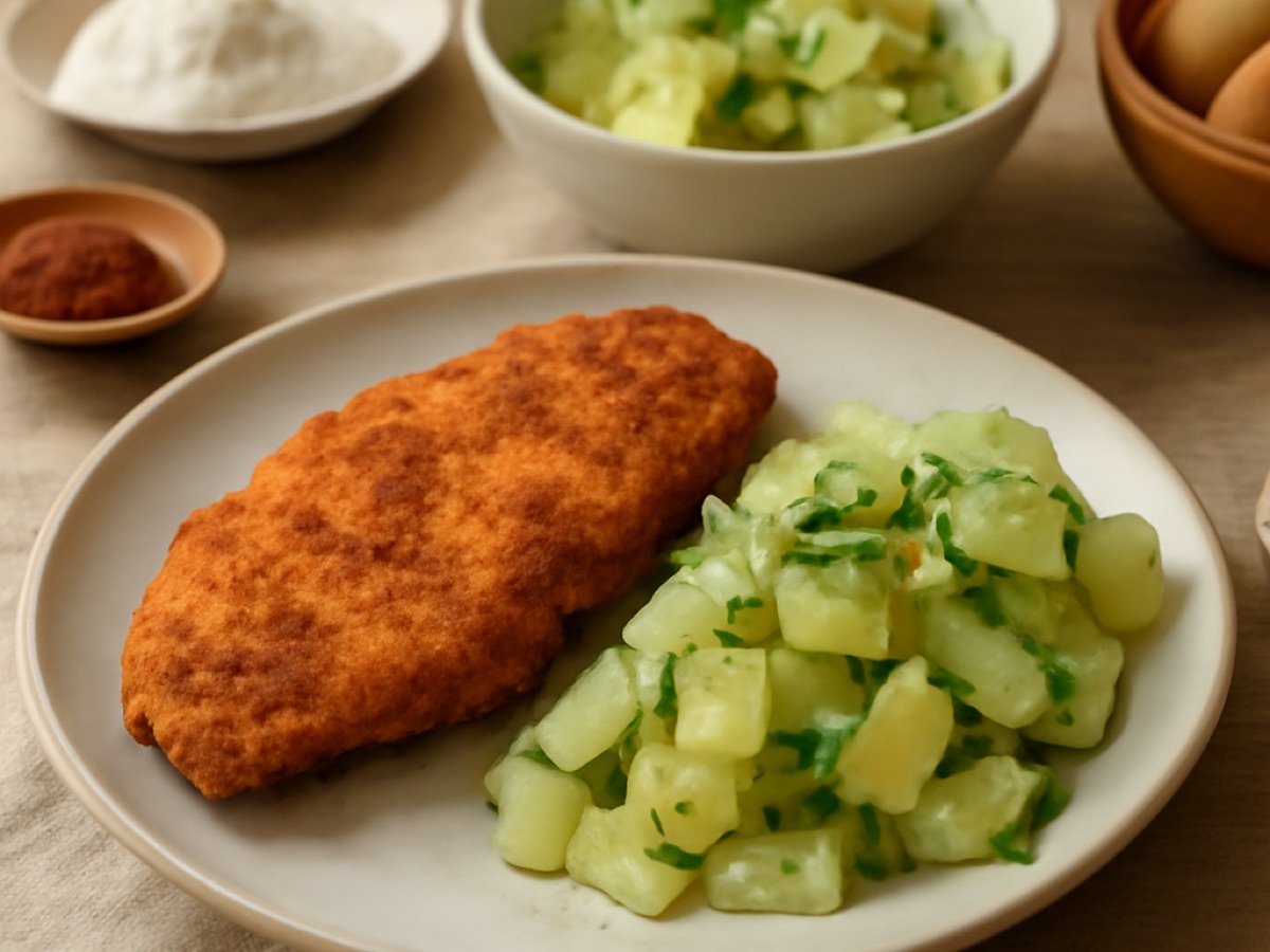 Backhendl mit Erdäpfel-Gurkensalat