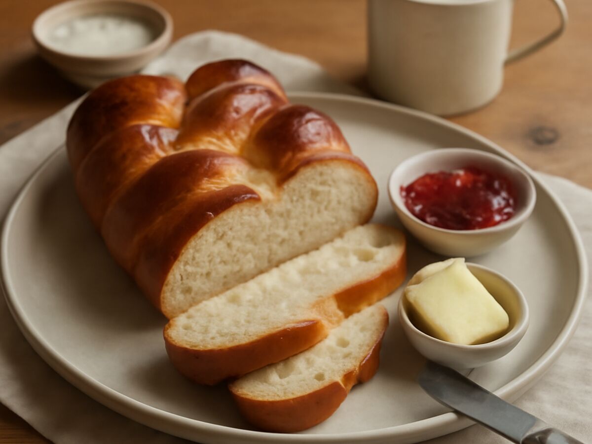 Badischer Hefezopf mit Butter und Marmelade