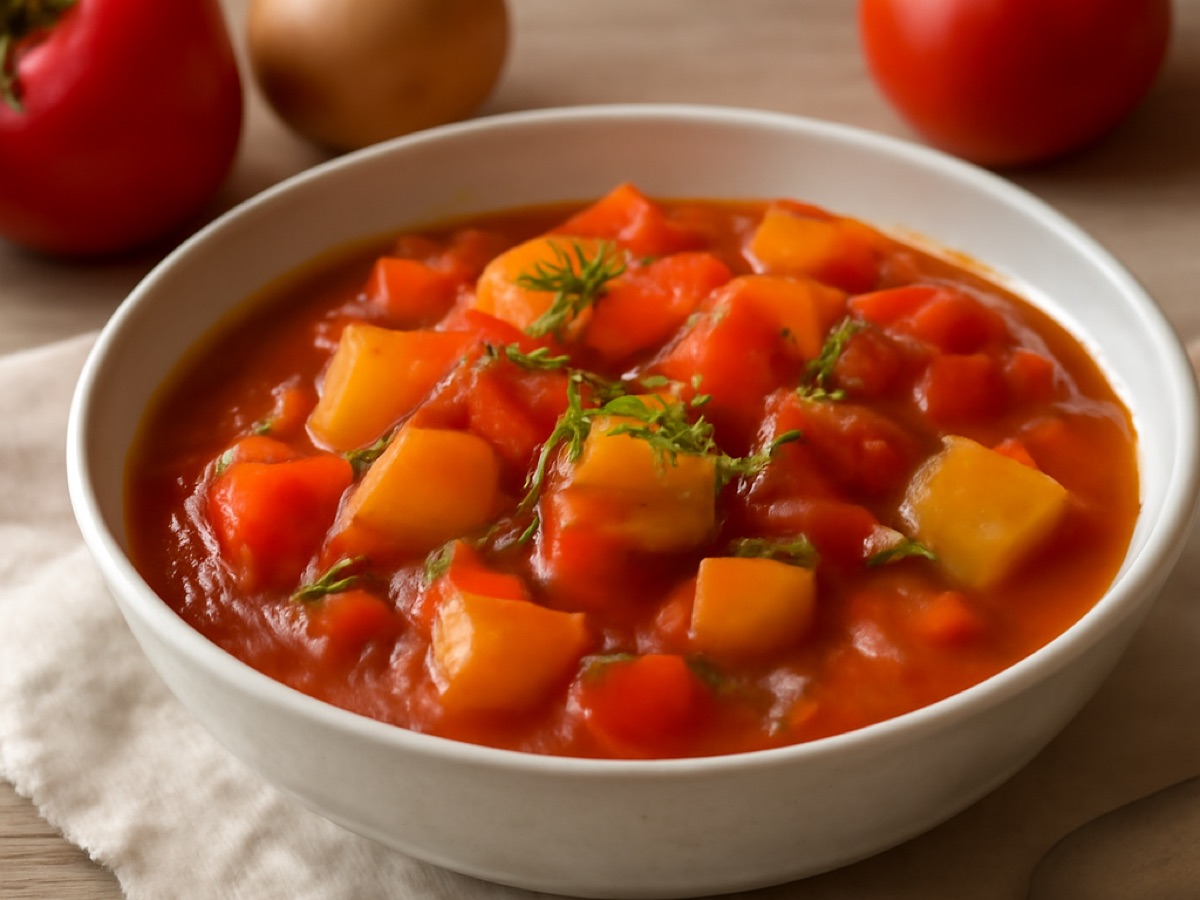 Balkanischer Gemüseeintopf mit Paprika und Tomaten