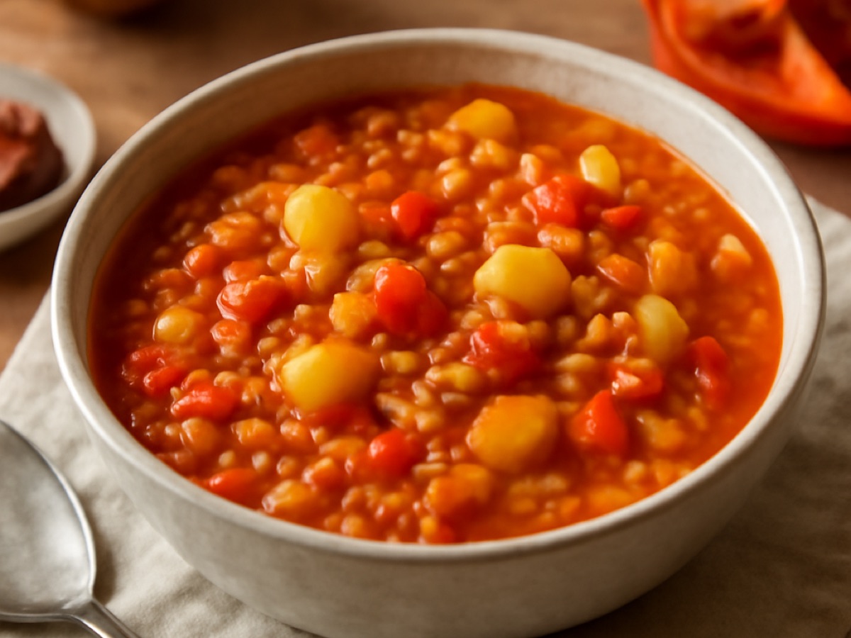 Balkanischer Linseneintopf mit Paprika und Kartoffeln