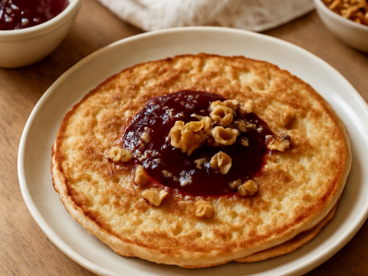 Balkanischer Pfannkuchen mit Marmelade und Nüssen