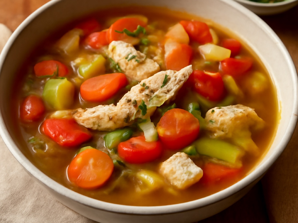 Balkansuppe mit Gemüse und Hühnchen