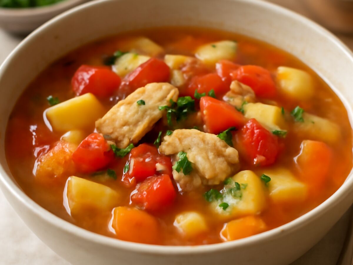 Balkansuppe mit Huhn und Gemüse aus dem Mixtopf