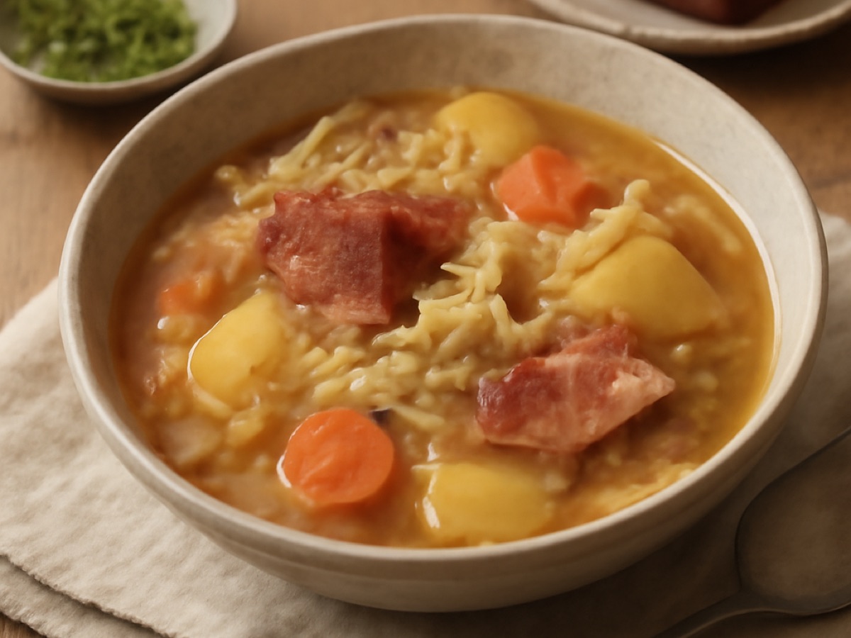 Balkansuppe mit Kraut und geräuchertem Fleisch