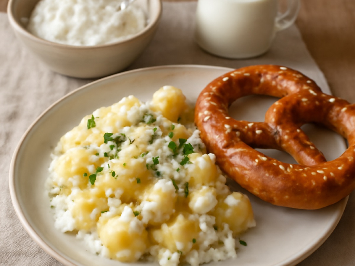 Bayerischer Kartoffelkäse mit Brezen