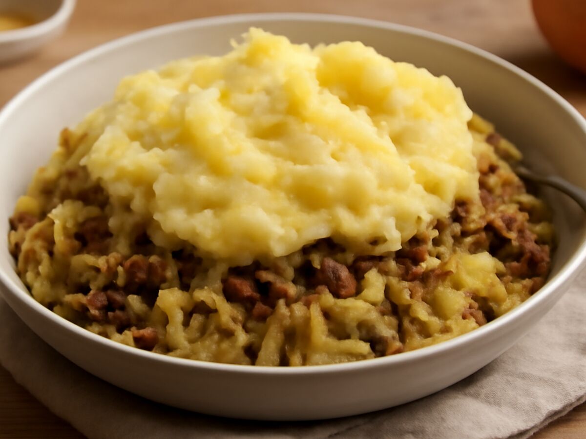 Bayerischer Krautauflauf mit Hackfleisch und Kartoffelpüree