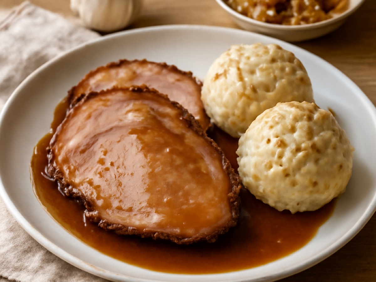 Bayerischer Schweinebraten mit Kümmelknödeln