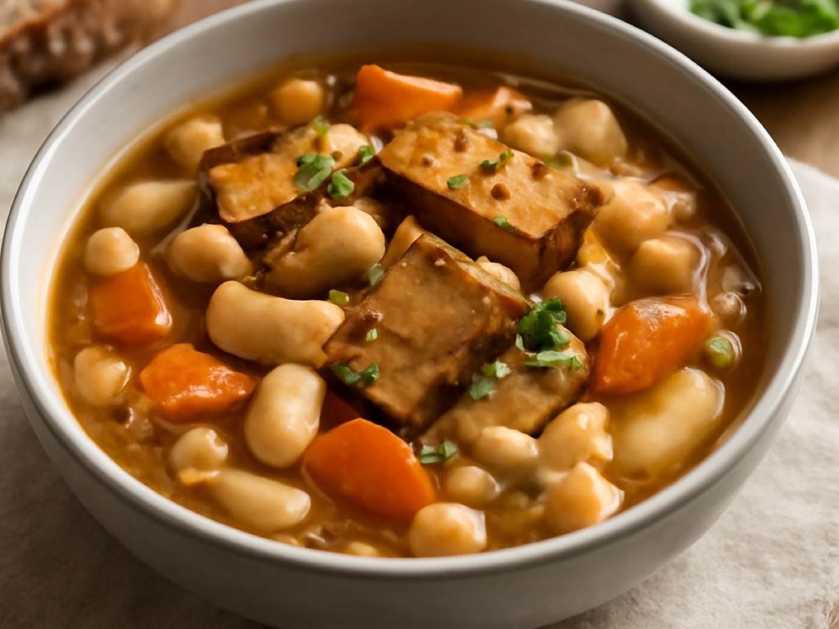 Bohneneintopf mit geräuchertem Tofu und Wurzelgemüse
