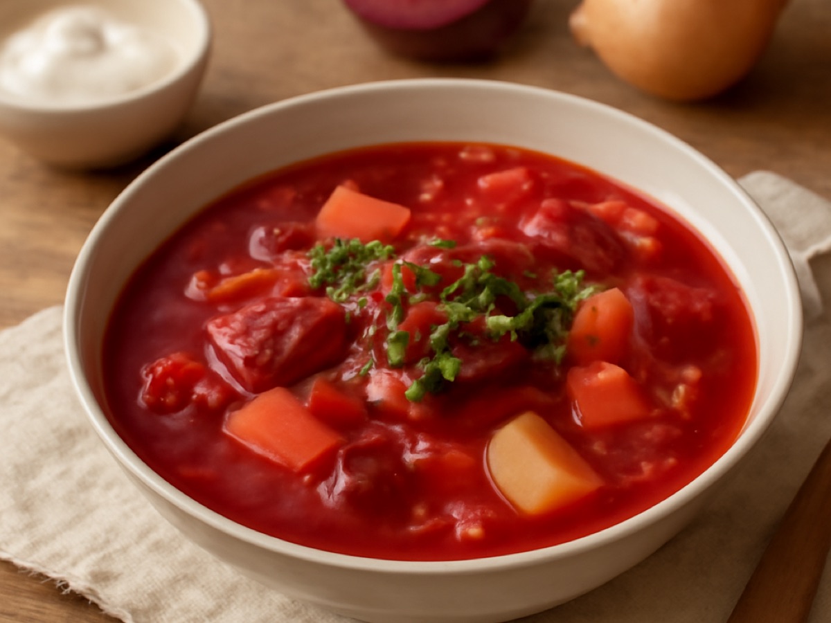 Borschtsch – Russischer Rote-Bete-Eintopf mit Sauerkraut