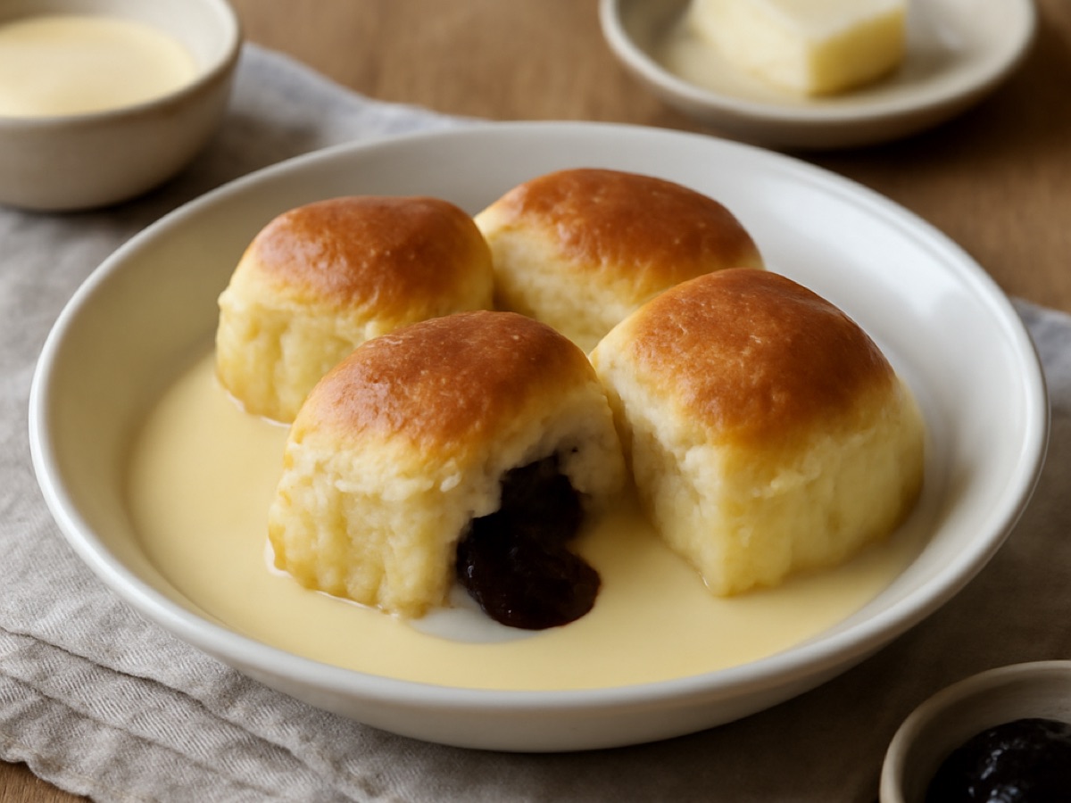 Buchteln mit Powidl-Füllung und Vanillesauce