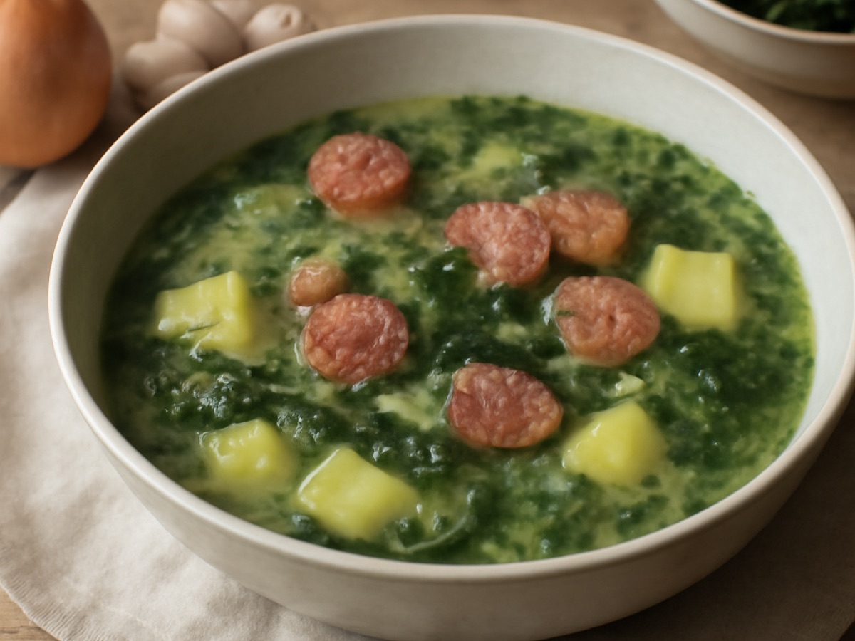 Caldo Verde mit Salsichas – Grünkohlsuppe mit portugiesischer Wurst