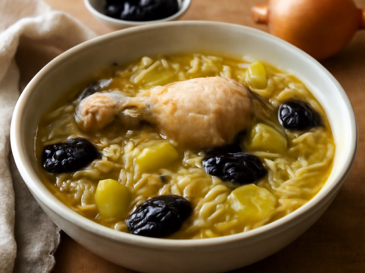Cock-a-Leekie Soup – Traditionelle schottische Hühnersuppe mit Lauch und Pflaumen