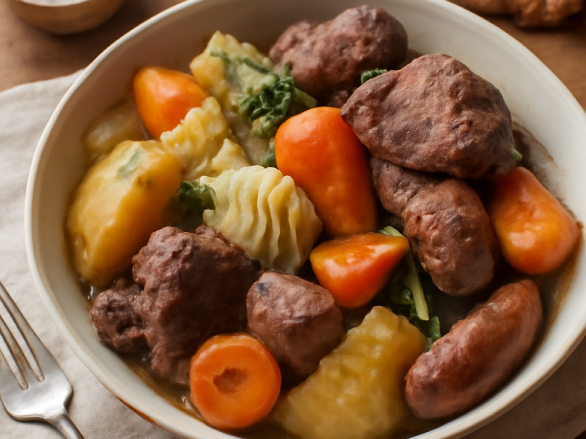 Cozido à Portuguesa – Portugiesischer Eintopf mit verschiedenen Gemüsesorten und Fleisch