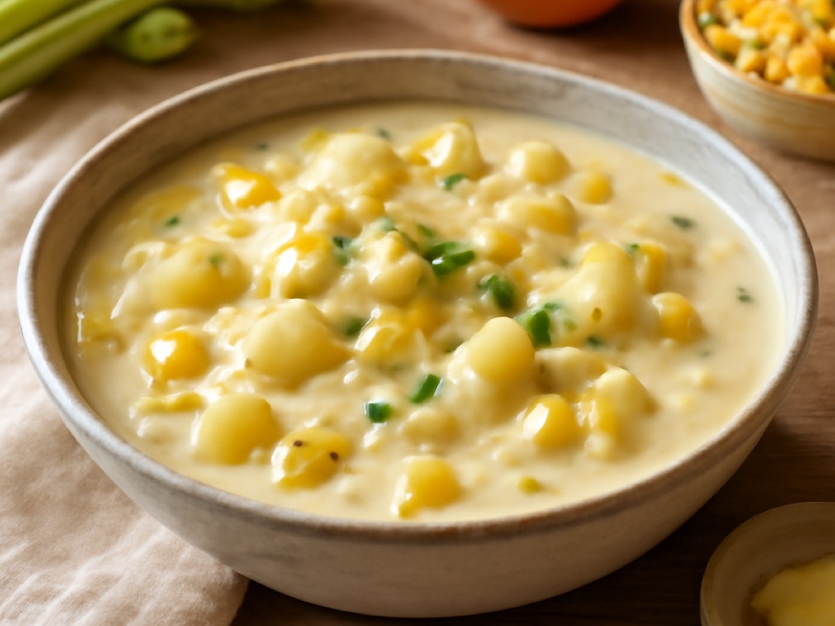 Cremiges Mais-Chowder mit Kartoffeln und Sellerie