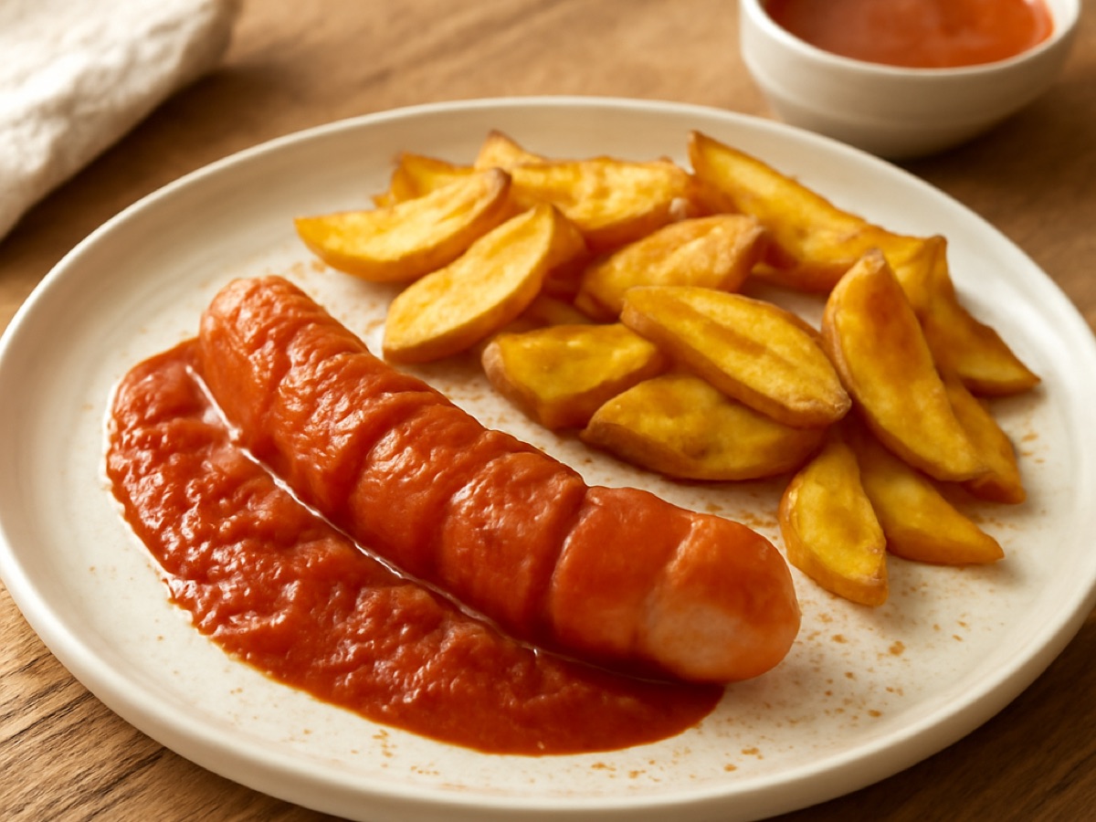 Currywurst mit Ofenpommes