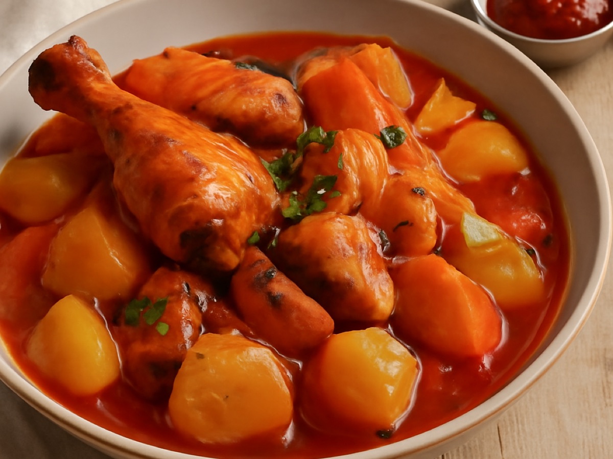 Dakbokkeumtang – Koreanischer Hähncheneintopf mit Kartoffeln und Gemüse