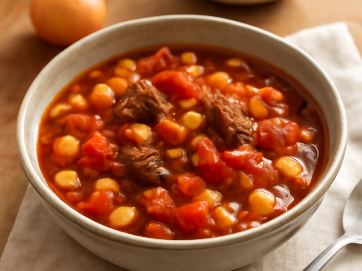 Eintopf mit Rindfleisch, Kichererbsen und Tomaten