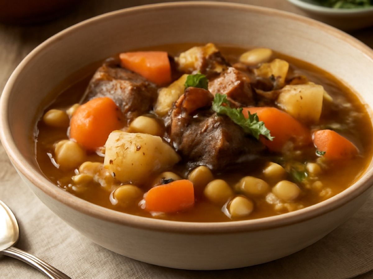 Escudella i Carn d'Olla – Katalanischer Eintopf mit verschiedenen Gemüsen und Fleisch