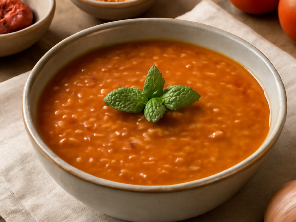 Ezogelin Çorbası – Türkische rote Linsensuppe mit Tomate und Minze