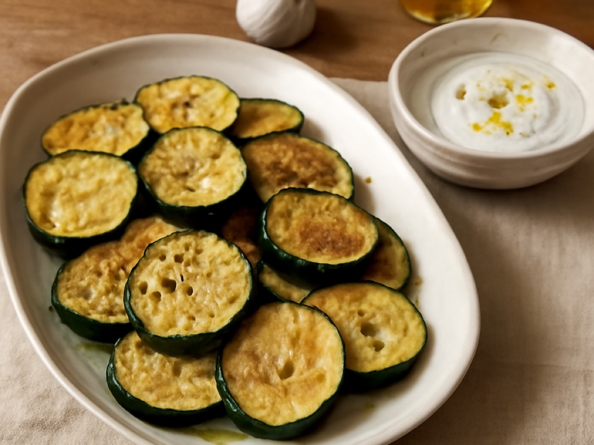 Fırın Kabak – Ofen-Zucchini mit Joghurt-Dip