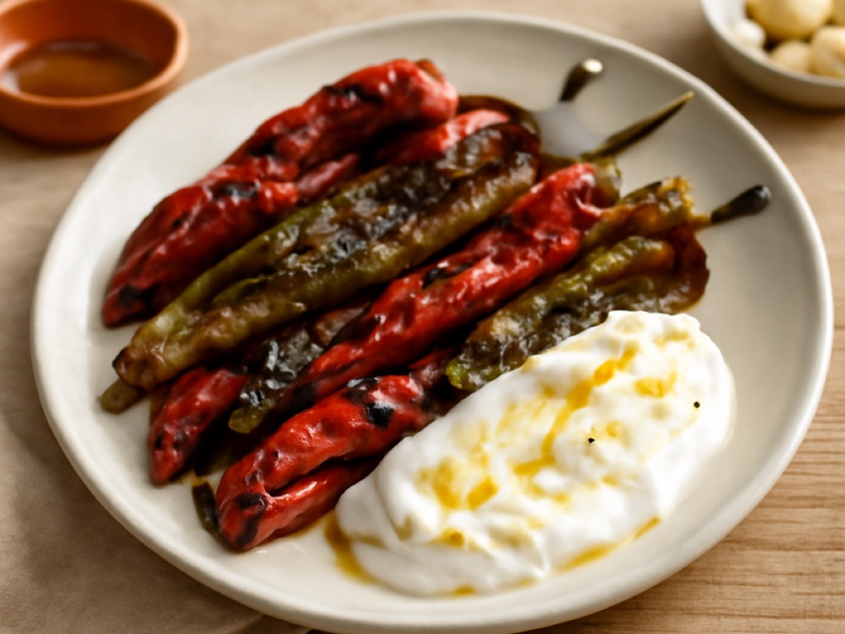 Fırında Közlenmiş Biberler – Ofengegrillte Paprika mit Knoblauchjoghurt