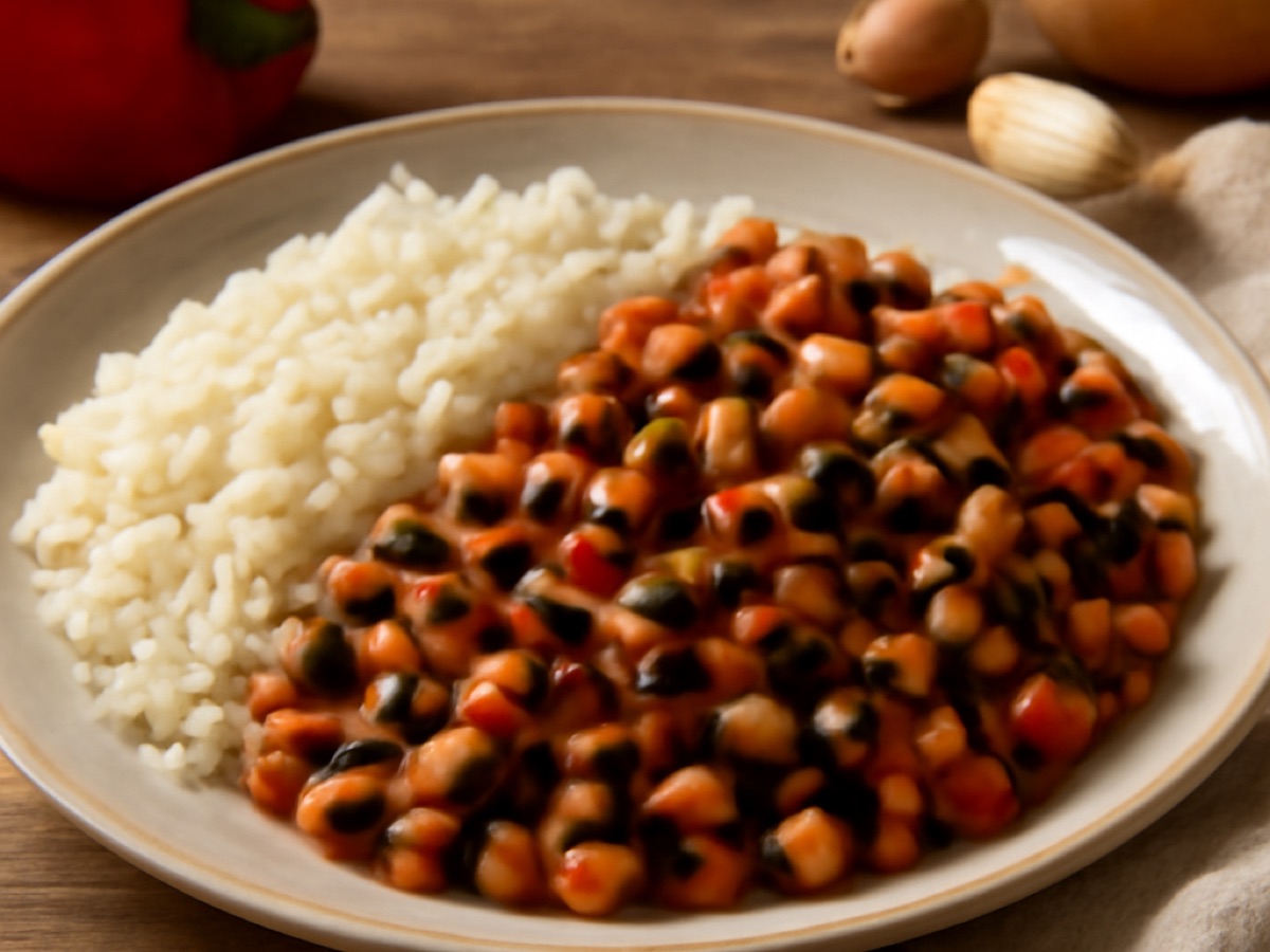 Feijão Frade com Arroz – Schwarzäugige Bohnen mit Reis