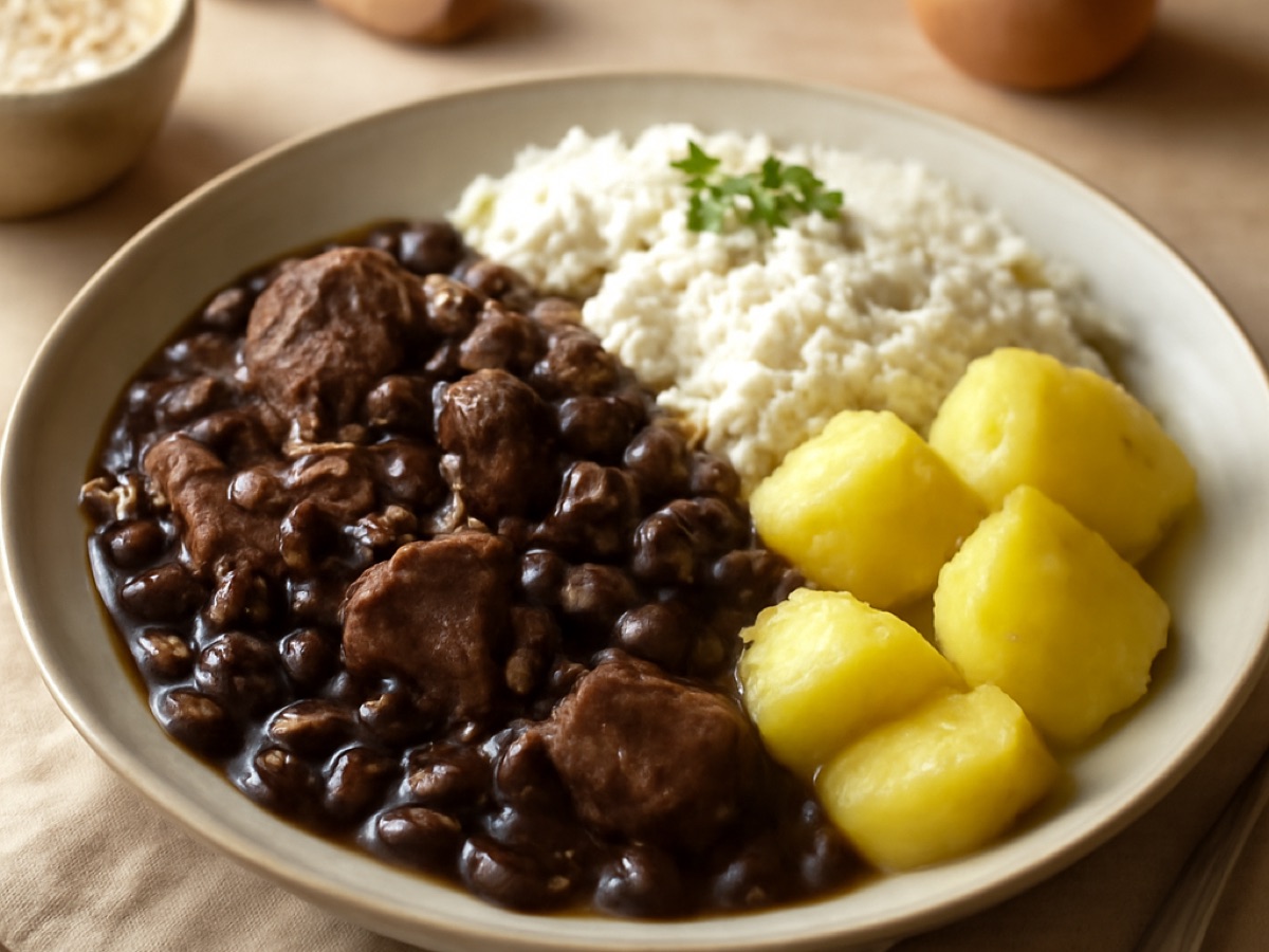 Feijoada mit Kartoffeln und Reis