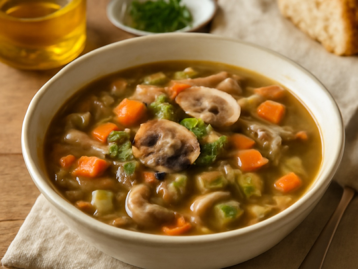 Flaczki wegetariańskie – Vegetarische Kuttelsuppe mit Pilzen