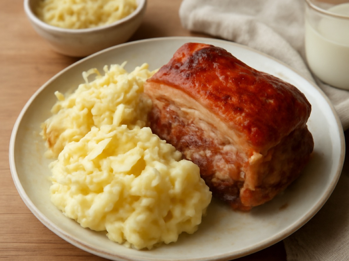 Fränkische Schäufele mit Sauerkraut und Kartoffelbrei