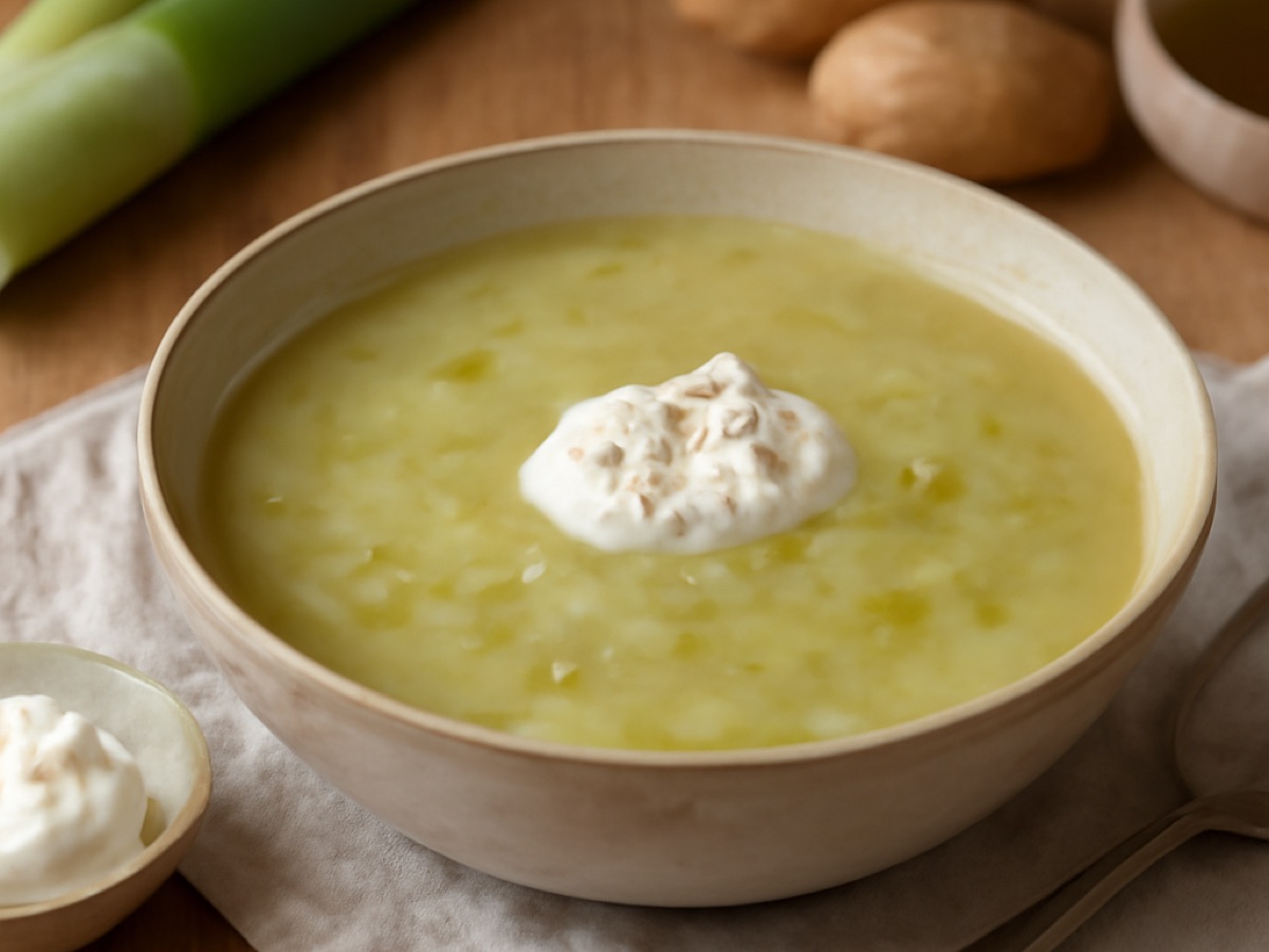 Französische Lauch-Kartoffel-Suppe mit Crème fraîche