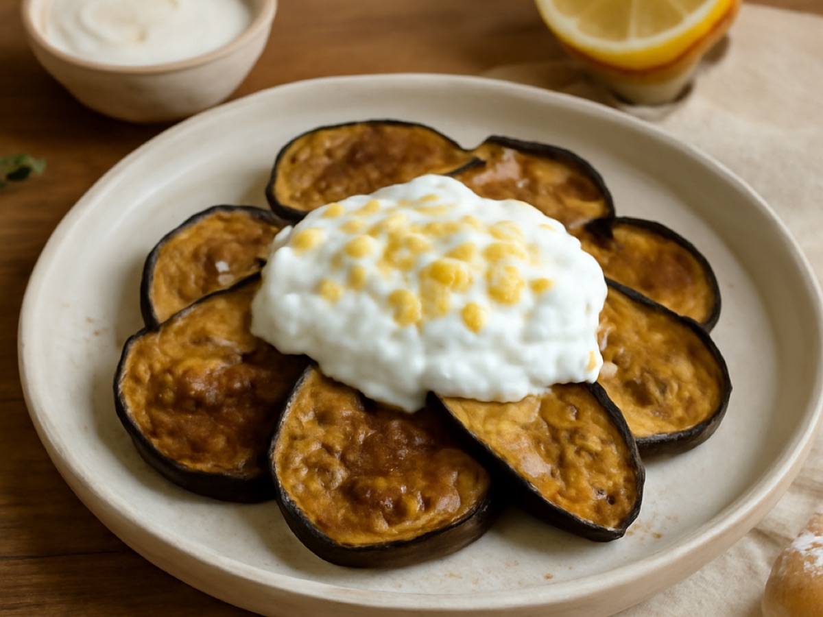 Gebratene Auberginen mit Joghurt und Knoblauch