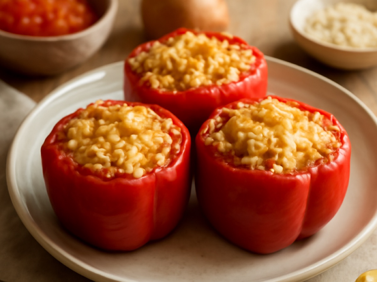 Gefüllte Paprika mit Reis und Käse