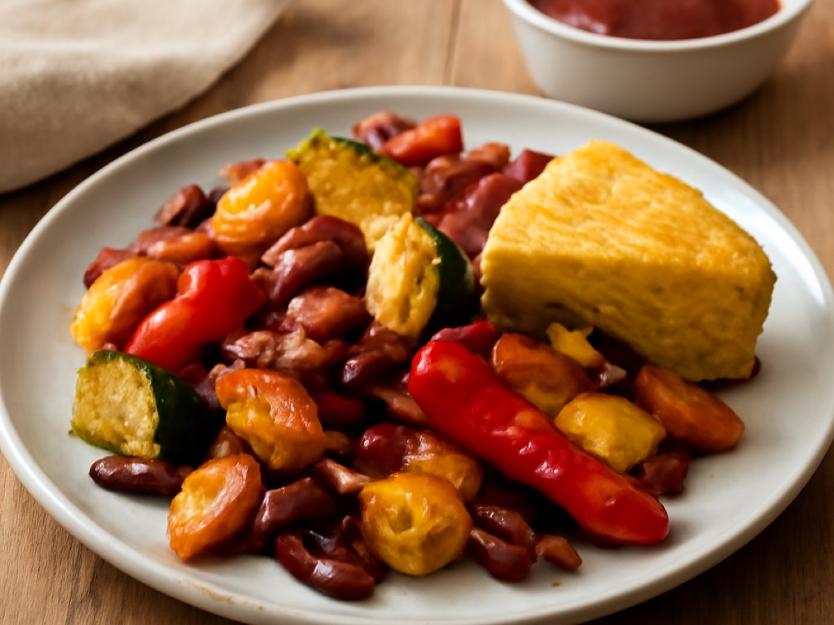 Gefülltes Ofengemüse mit BBQ-Sauce und Maisbrot
