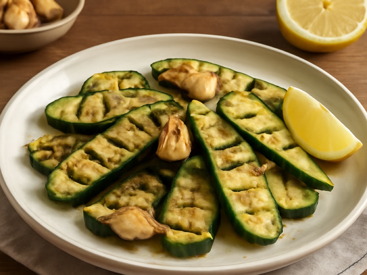 Gegrillte Zucchini mit Knoblauch und Zitronensaft