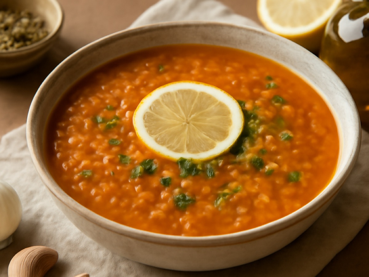 Griechische Linsensuppe mit Zitrone und Kräutern