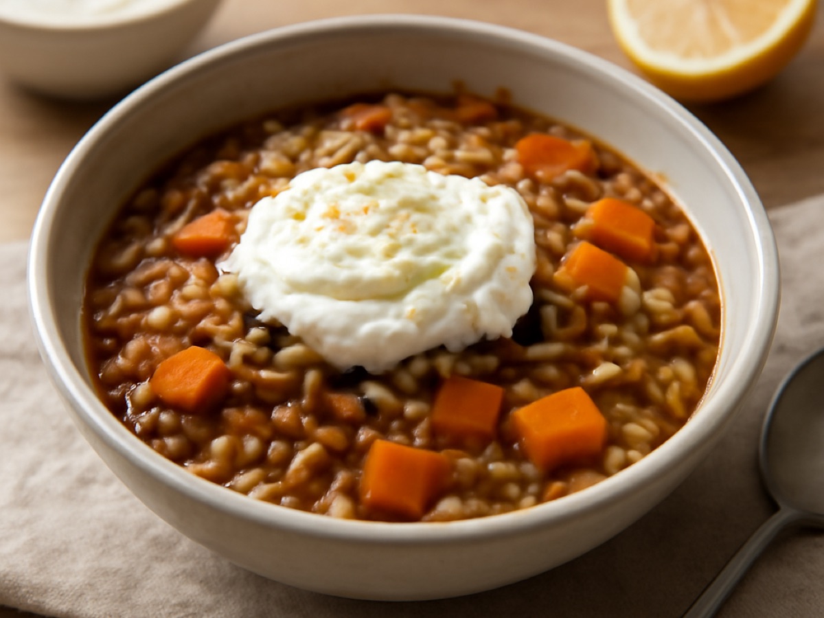 Griechischer Linseneintopf mit Zitronenjoghurt
