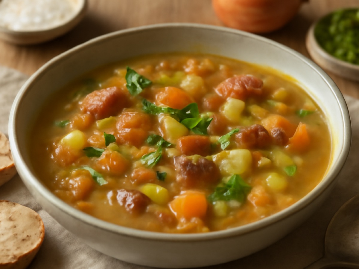 Grochówka – Polnische Erbsensuppe mit Kartoffeln und Räucherspeck