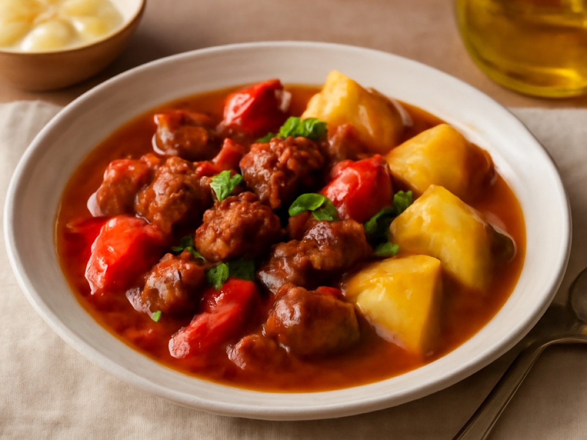 Gulasz wołowy mit Paprika und Kartoffeln