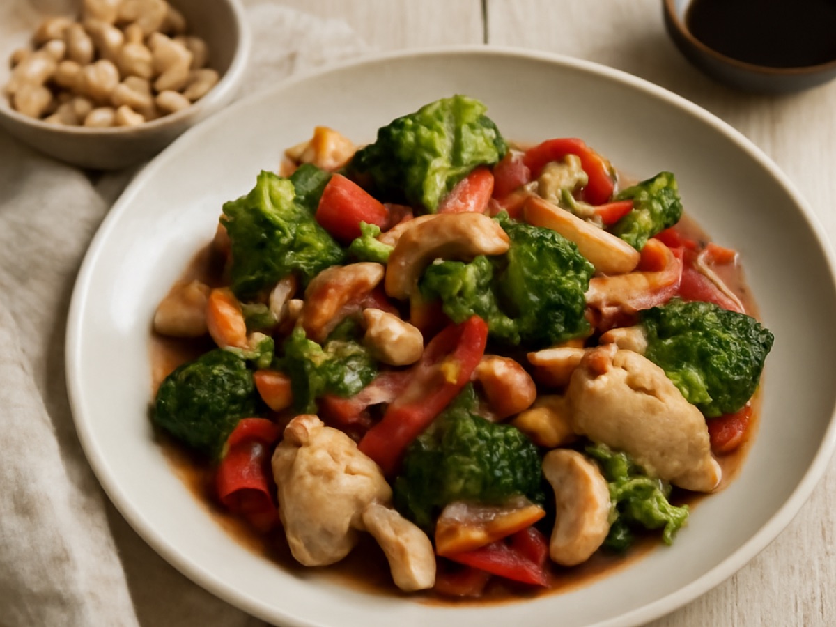 Hähnchen-Wok mit Brokkoli und Cashewkernen