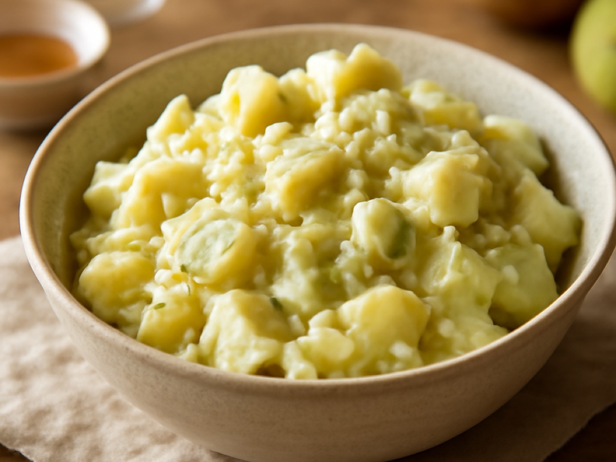 Hausgemachter Kartoffel-Salat mit Mayonnaise und Sellerie